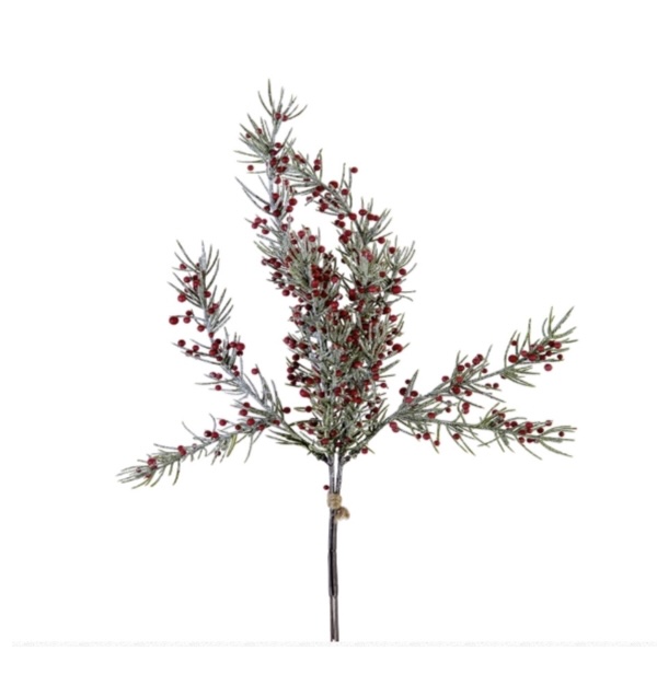 Frosted Pine Bundle with Red Berries 15"