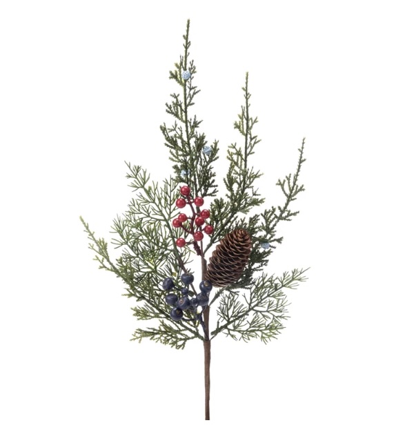 Red & Blue Berry Cone Cedar Pick 30"