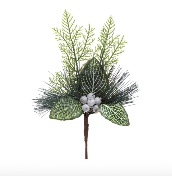 White Berry/Pine/Leaves Spray 12.5"H