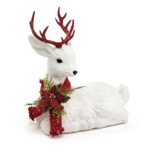 White Deer wearing a Red Scarf Sitting