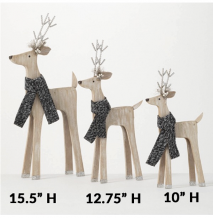 Festive Wood Deer Figurine 10"