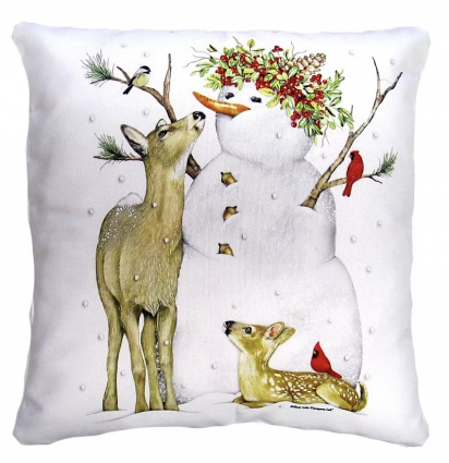 Deer & Snowman Pillow 18" x 18"