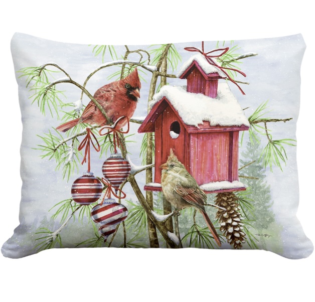 Cardinals with Birdhouse Pillow 19" x 24"