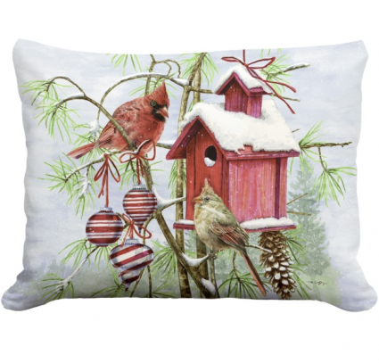 Cardinals with Birdhouse Pillow 19" x 24"
