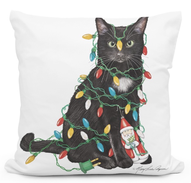 Cat with Lights Pillow 18"x18"