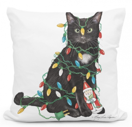 Cat with Lights Pillow 18"x18"
