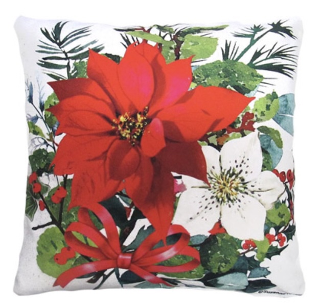 Poinsettia & White Bloom Pillow 18" x 18"