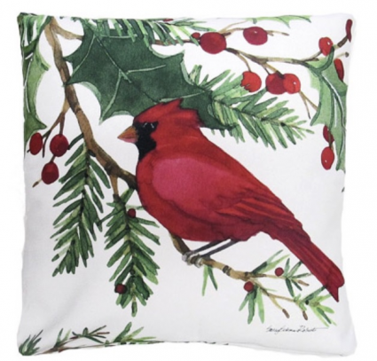 Cardinal on Holly Branch Pillow 18" x 18"