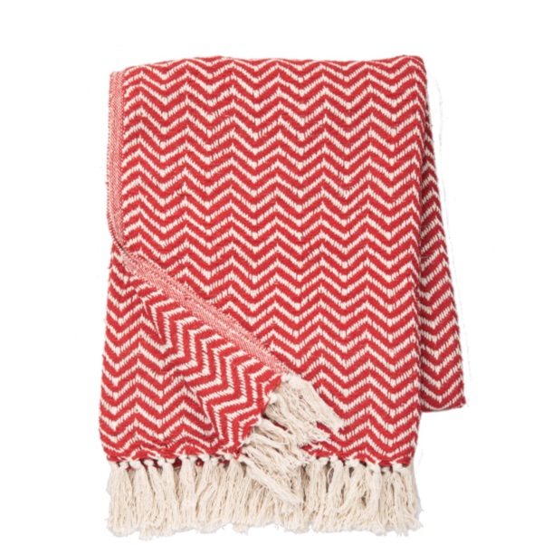 Red & Natural Chevron Woven Throw