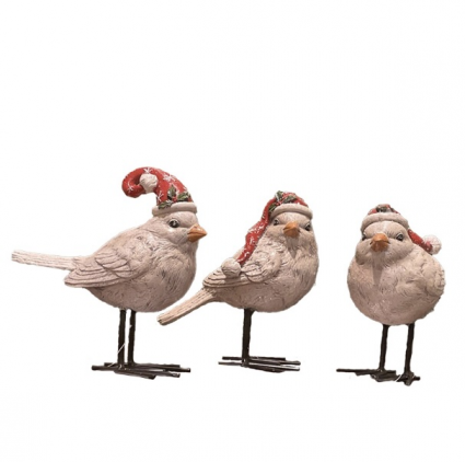 Festive Birds with Santa Hats 5"H (sold seperately)