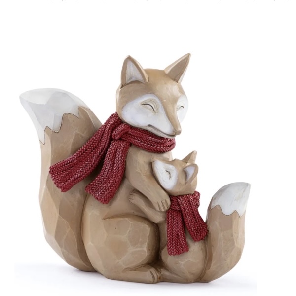 Red Scarf Fox with Little Fox  7"