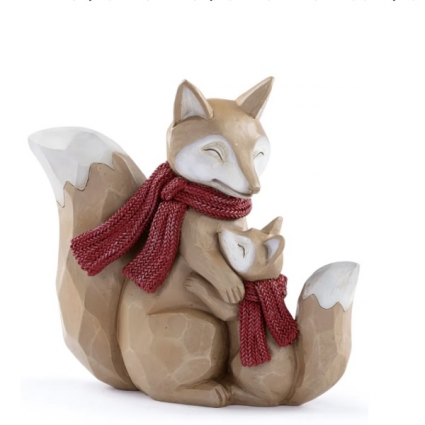 Red Scarf Fox with Little Fox  7"