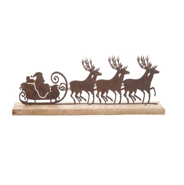Reindeer pulling Santa in a Sleigh Scene