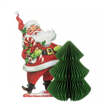 Vintage Honeycomb Santa with Tree 8"H