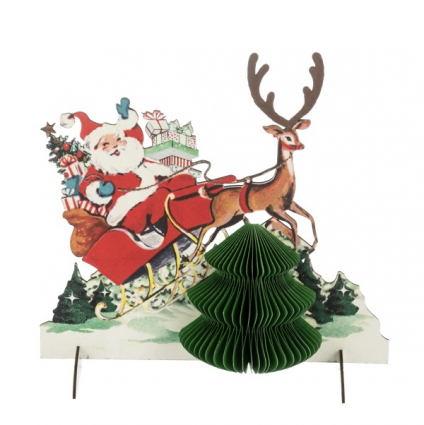 Vintage Honeycomb Santa Sleigh Decoration