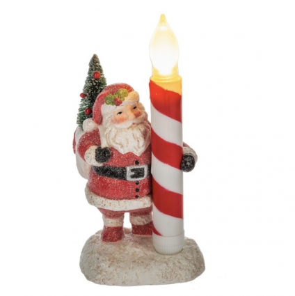 LED Santa with Candy Cane Candle 7"H