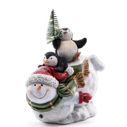 LED Snowman Sliding with Penguins 