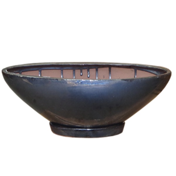 Silver Black Oval Discus Planter 17" 