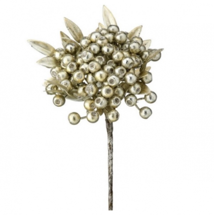 Metallic Platinum Glitter Berry Cluster Stem 12"