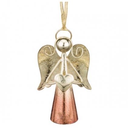 Gold & Copper&nbsp;&nbsp;Angel Bell Ornament 4" 