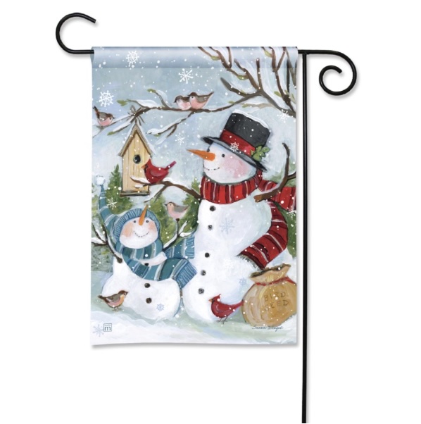 Snowmen with Birds Mini Flag