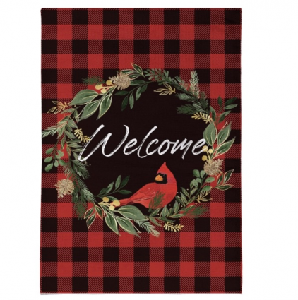 Welcome Cardinal Sitting on Wreath Mini Flag