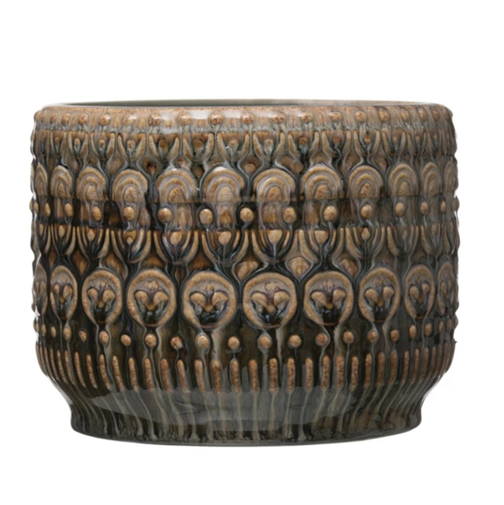 Embossed Stoneware Planter 8"