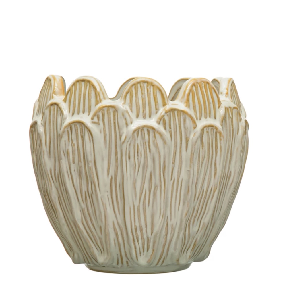Debossed Stoneware Flower Shaped Planter 8"