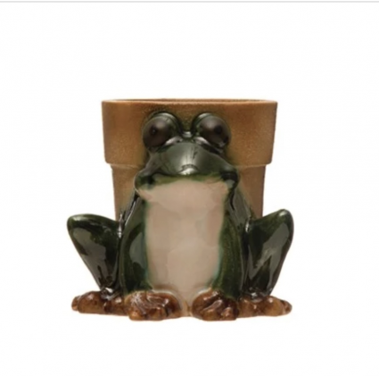 Stoneware Frog Planter, Reactive Glaze,  5.5" 