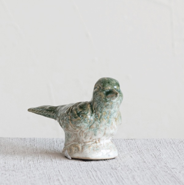 Debossed Stoneware Small Bird, Reactive Glaze, Green (Each One Will Vary)