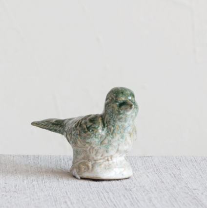 Debossed Stoneware Small Bird, Reactive Glaze, Green (Each One Will Vary)