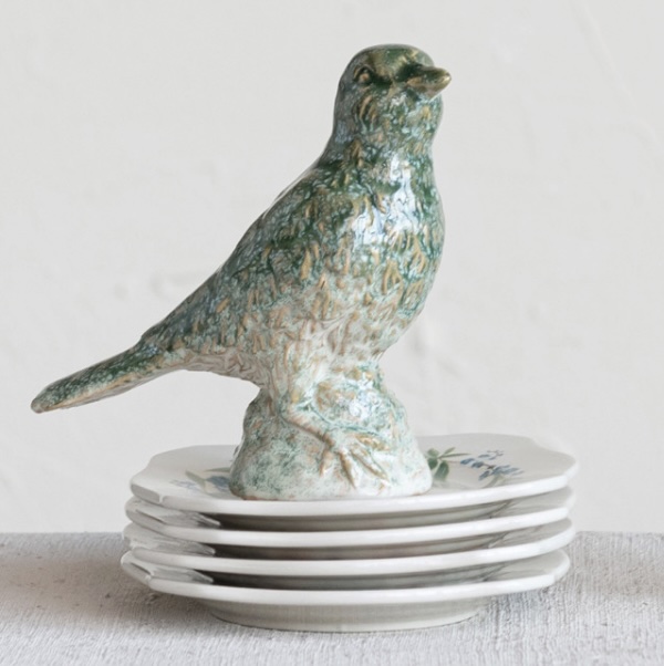 Debossed Stoneware Large Bird, Reactive Glaze, Green (Each One Will Vary)
