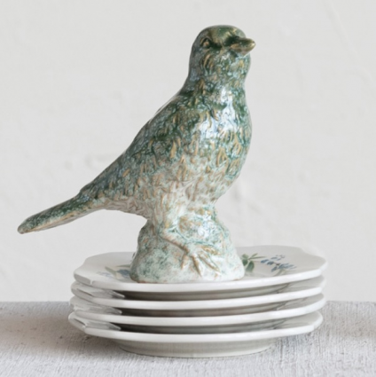 Debossed Stoneware Large Bird, Reactive Glaze, Green (Each One Will Vary)
