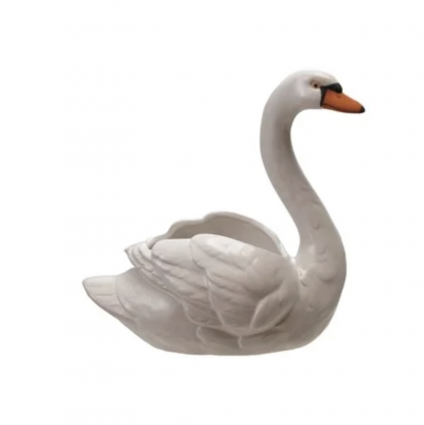 Stoneware Swan Planter, White, Orange & Black