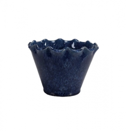 Ruffled Blue Edge  Stoneware Planter with Drainage Hole 5.5" 