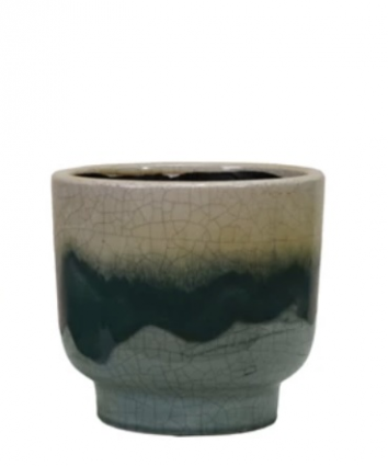 Green & Beige Terra Cotta Planter 6.5" 