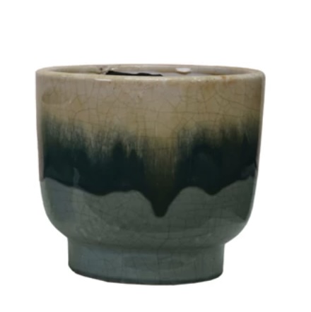 Green & Beige Terra Cotta Planter 7.75" 