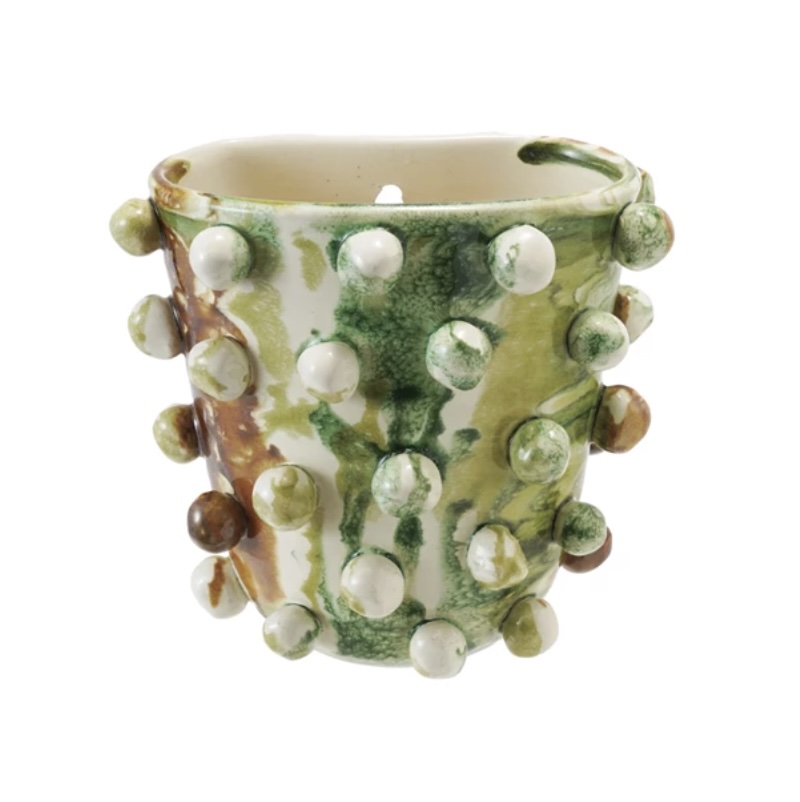 Terra-cotta Wall Planter with Balls in Reactive Glaze 8"