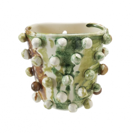 Terra-cotta Wall Planter with Balls in Reactive Glaze 8"