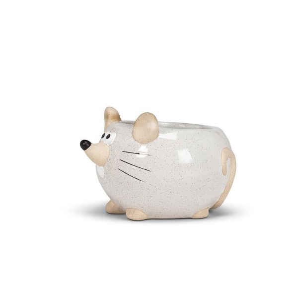 Small White Mouse Planter 2.25"H