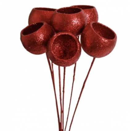 Red Glitter Bell Cups 7 Stems