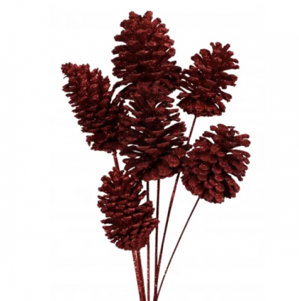 Large Red Glitter Pine Cones 6 Stems