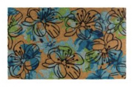 Blue Flowers Coir Doormat