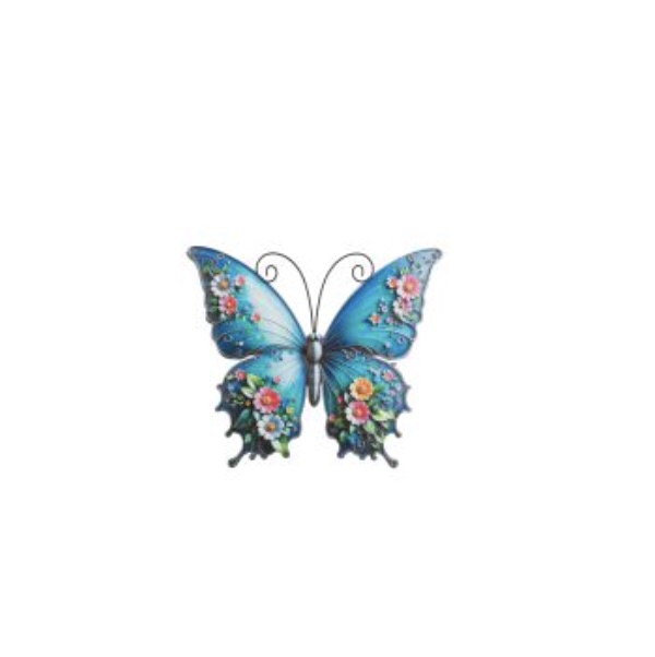 Blue Floral Butterfly Wall Decor 12"