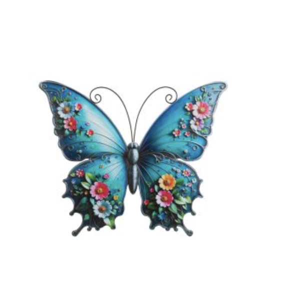 Blue Floral Butterfly Wall Decor � Large 20"