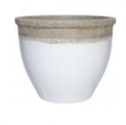 Flat Rim Volcanic Planter � White � 21"