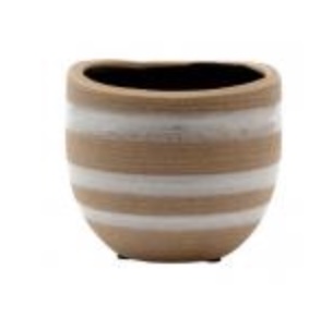 Cache Pot � Beige with White Stripes