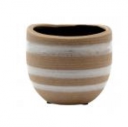 Cache Pot � Beige with White Stripes