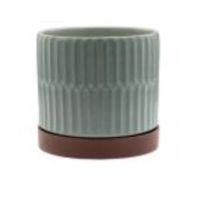 Ribbed Grey Ceramic Pot � 7.25" W x 7.75" H