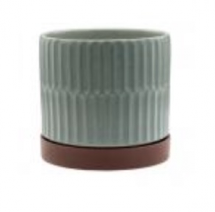 Ribbed Grey Ceramic Pot � 7.25" W x 7.75" H